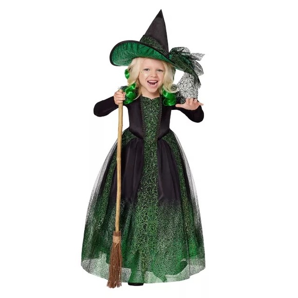 Like new Spirit Halloween 5T-6T black and green sparkly witch costume. Elphaba. - Picture 1 of 11